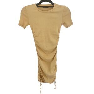 Zara Ribbed Side Ruched Mini Bodycon Dress Yellow Small